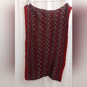 Zigzag Patterned Red Metallic Infinity Scarf - Size: 64" Circular 23.5" Wide